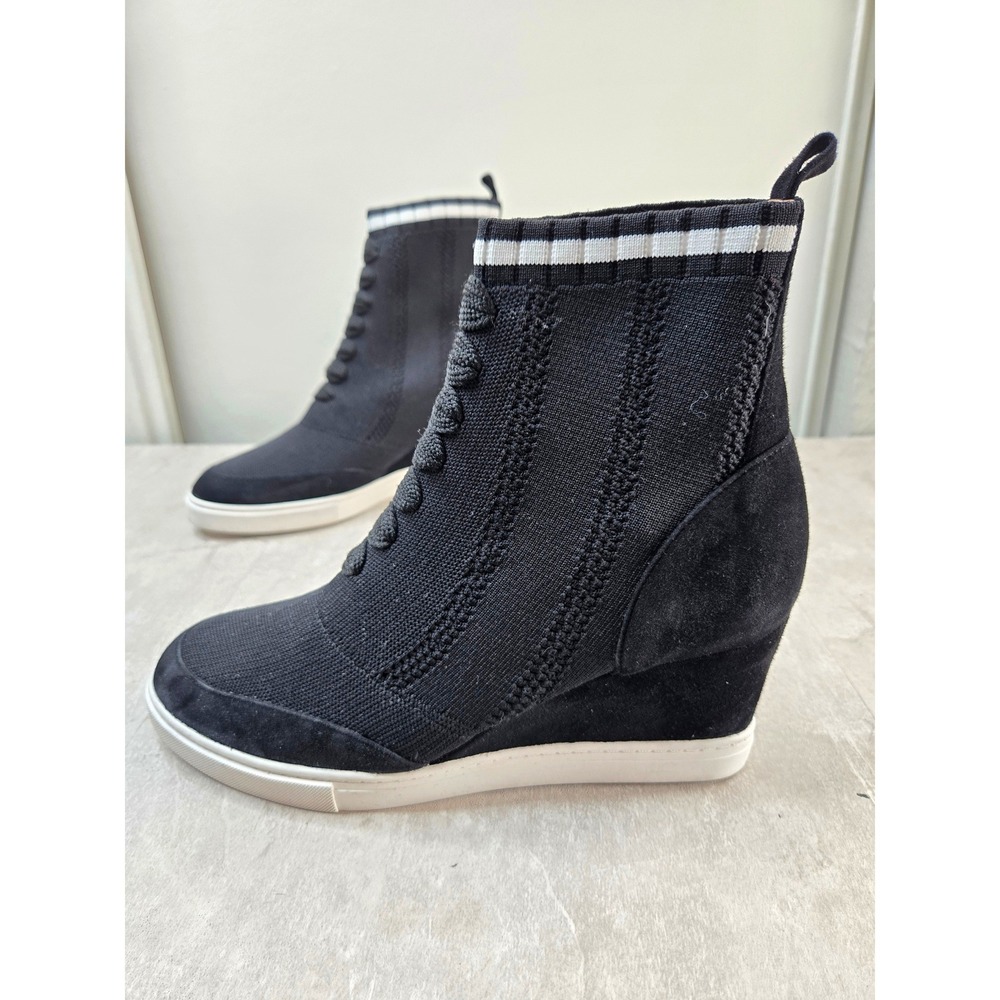 Linea Paolo Wedge Sneaker Bootie 9.5 Black Stretch Knit Sporty Slip On Sock Boot